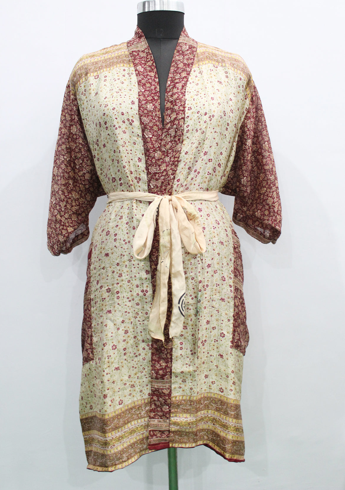 Vintage Silk Sari Women Kimono Long Dress Kaftan Cover Up Dress Gown Casual Wear