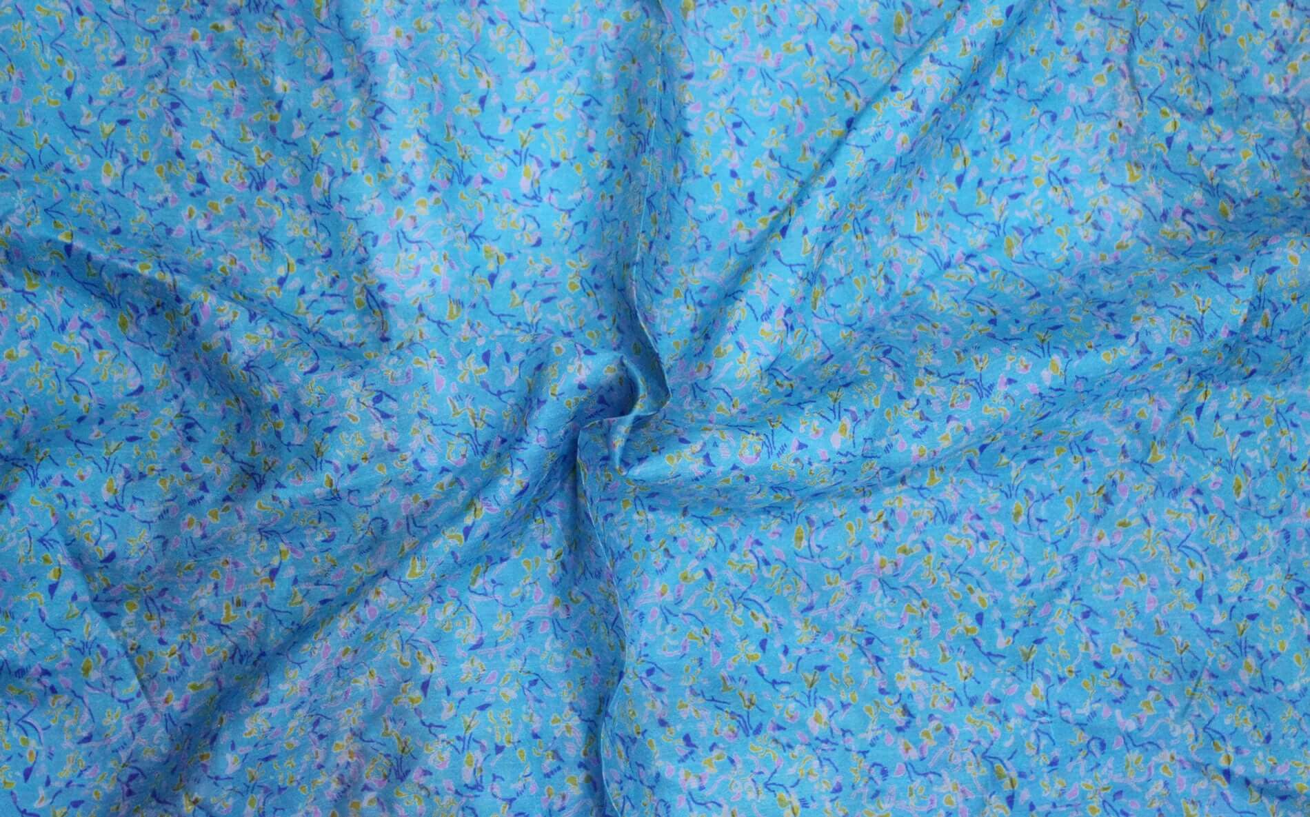 Colorful Indian Silk Floral Scarf 76x38 inches featuring vibrant blue floral print.