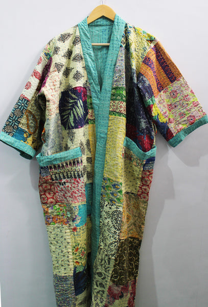 Indian kantha bohemian fashion robes patchwork dress 