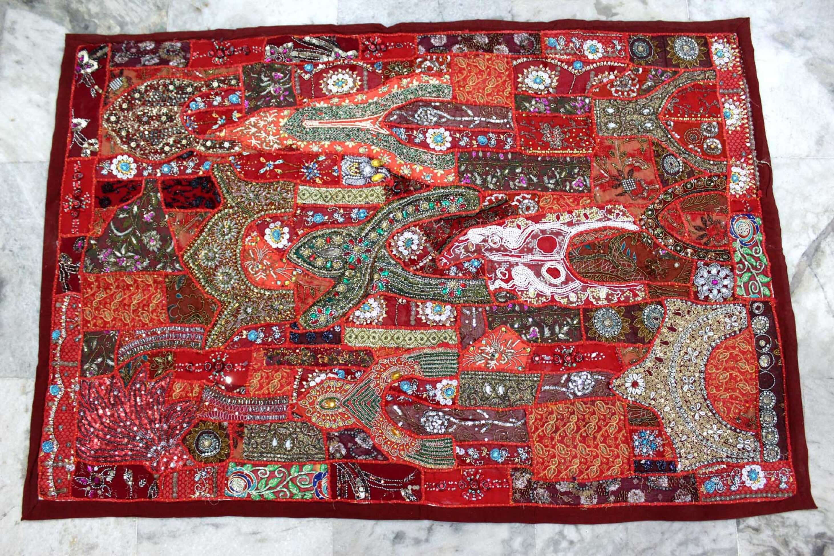 Indian Wall Hanging Embroidered Tapestry Red Cloth wall Hanging