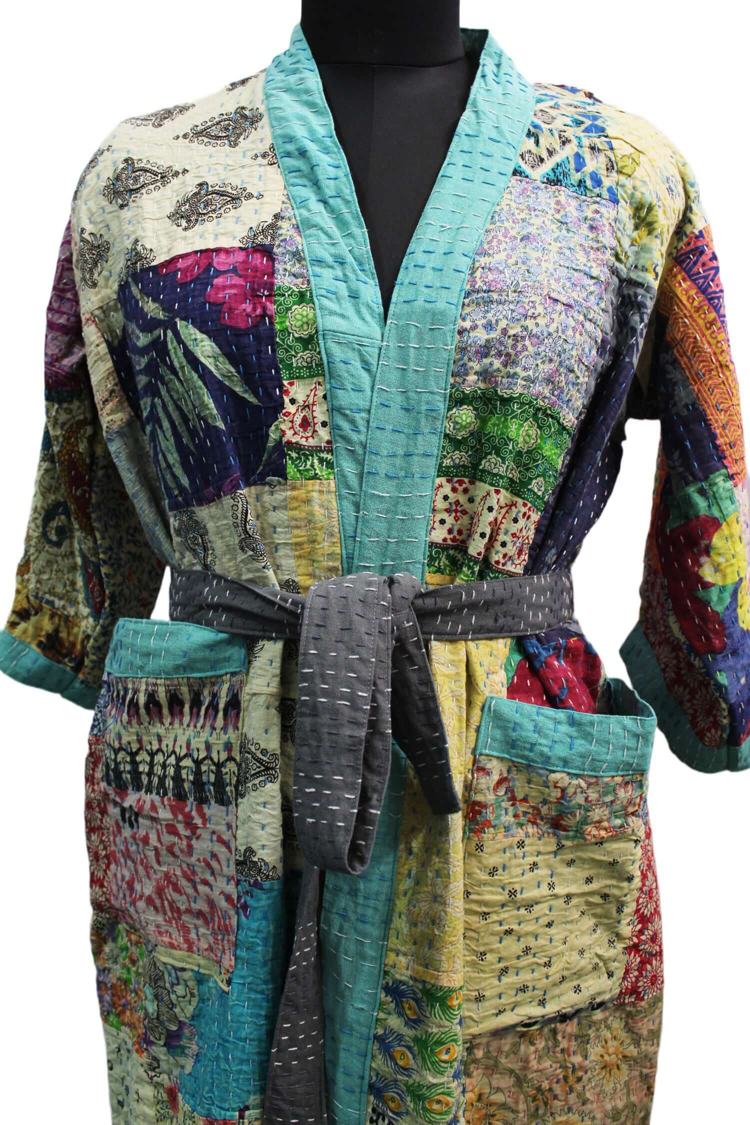 patchwork jacket robe dress 