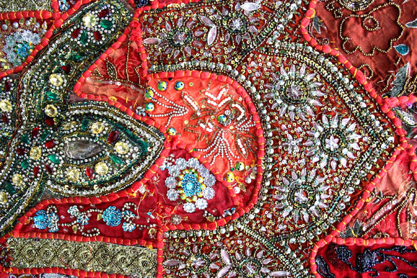 Indian Wall Hanging Embroidered Tapestry Red