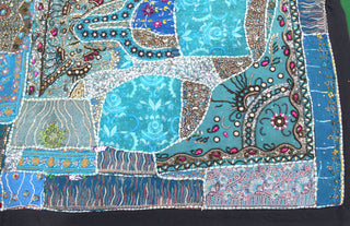 Indian Wall Hanging Embroidered Tapestry Turquoise /Blue