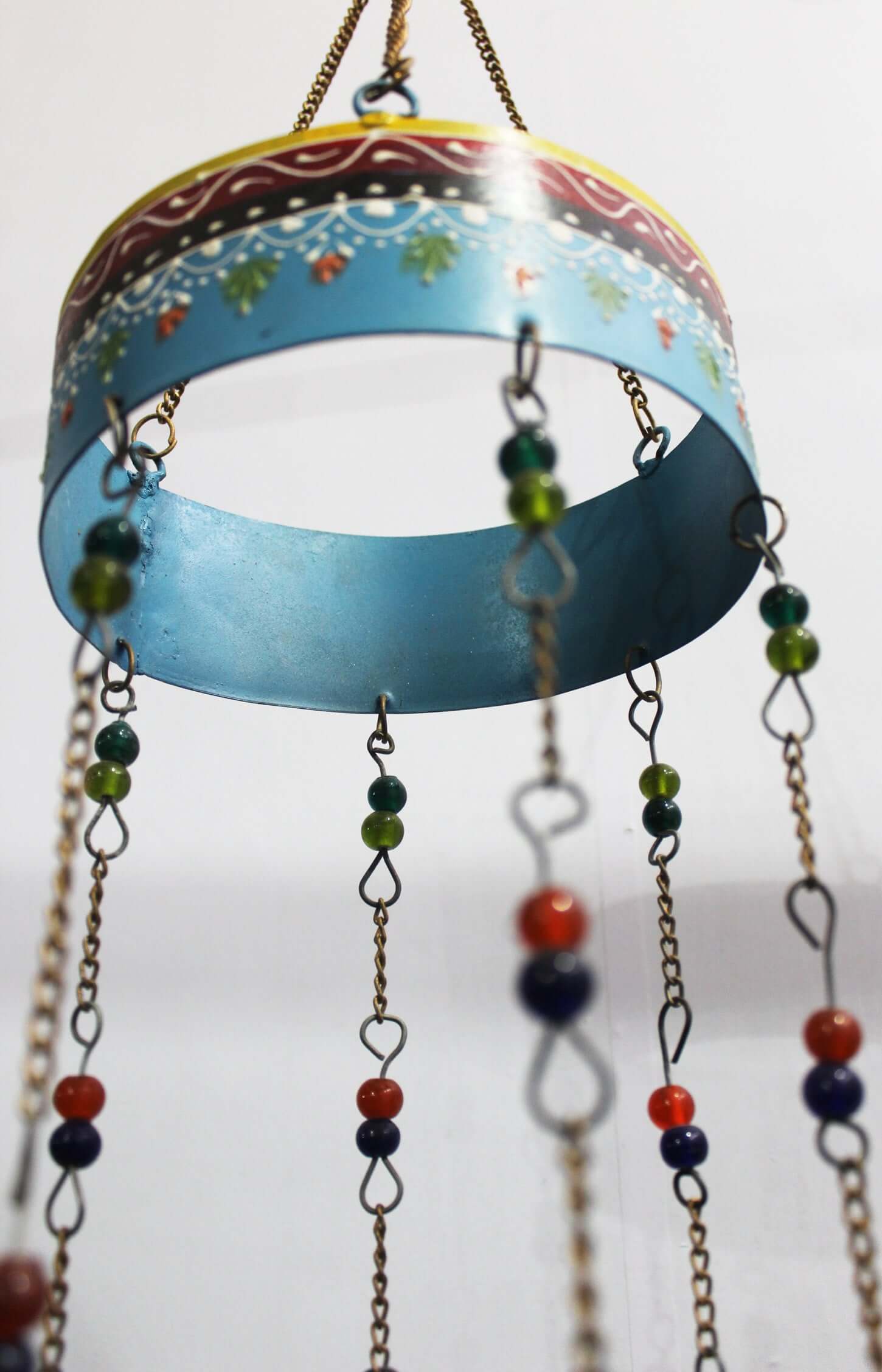 Mango Gifts Recycled Iron Wind chimes for Indoor outdoor garden patio decoration , Hand-painted with beads and bells Size 6" x 6" x 30" Inch