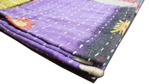 Indian Floral Print 100%Cotton Sari Fabric Napkins Assort. Kantha Work Reversible Table Napkins