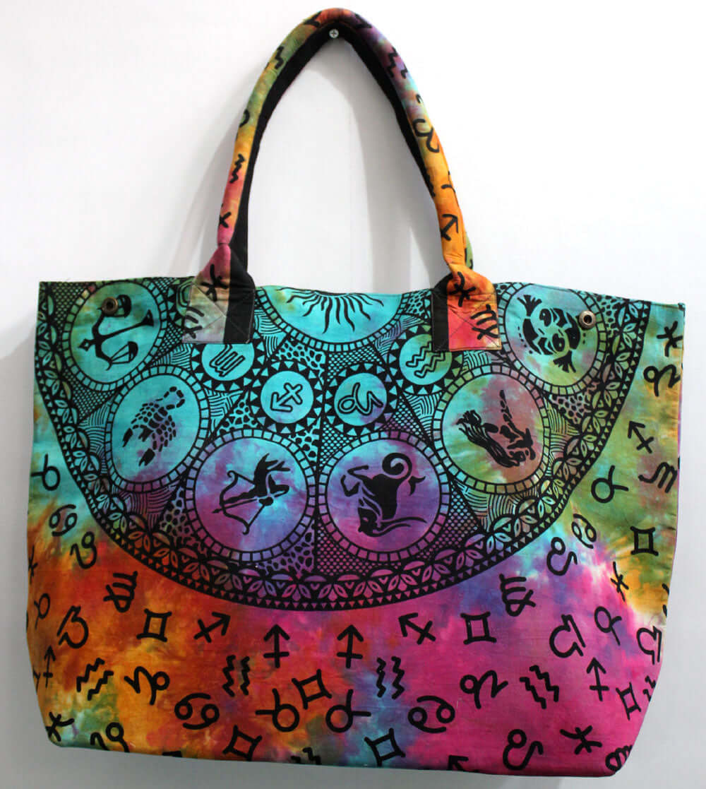 Multicolor Zodiac Tote Bag - Handmade Cotton Shopping Bag