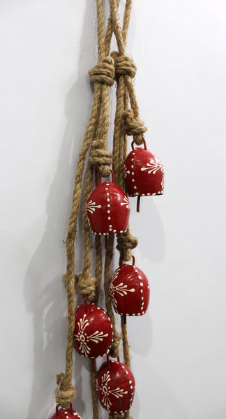 Decorative 4 Metal Bells with Rope, Hand Painted Indian Hanging Chime Patio Decoration