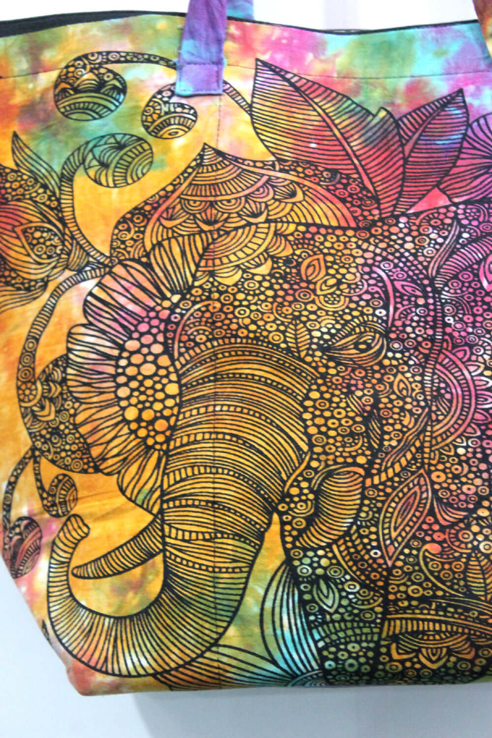 Handmade Multicolor Elephant Design Tote Bag