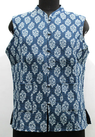 Women Printed Blue Quilted Cotton Lightweight Fashion Wear Jacket