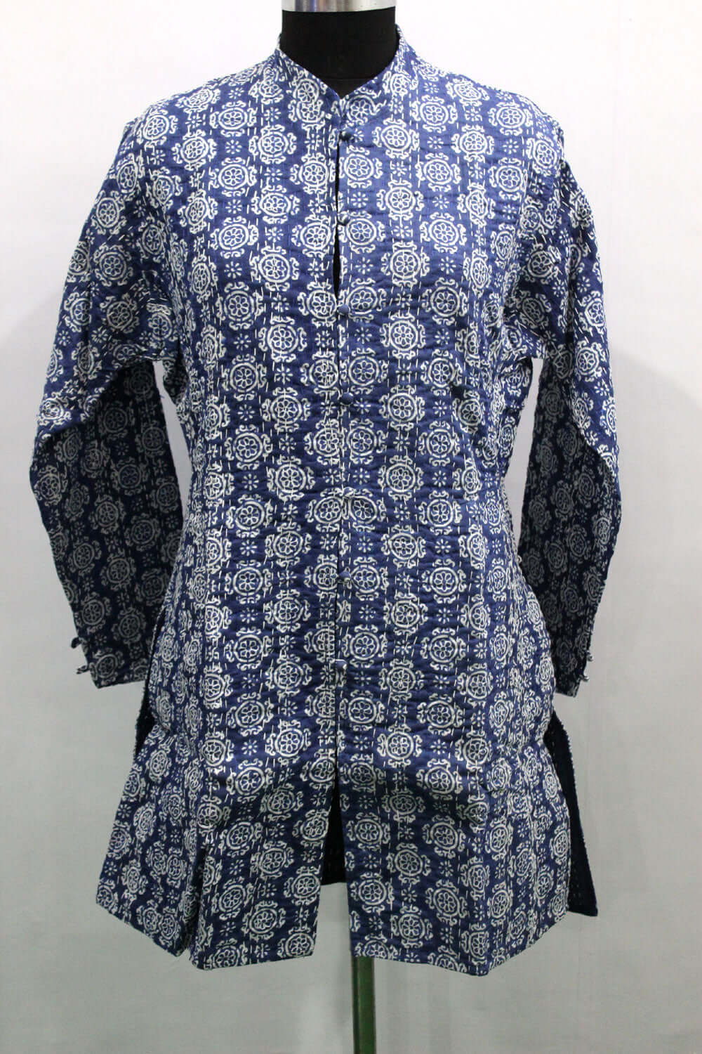 Women's Blue Kantha Stitch Cotton Fashion Jacket