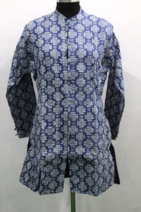 Women Printed Blue Kantha Stitch Cotton Lightweight Fashion Wear Jacket