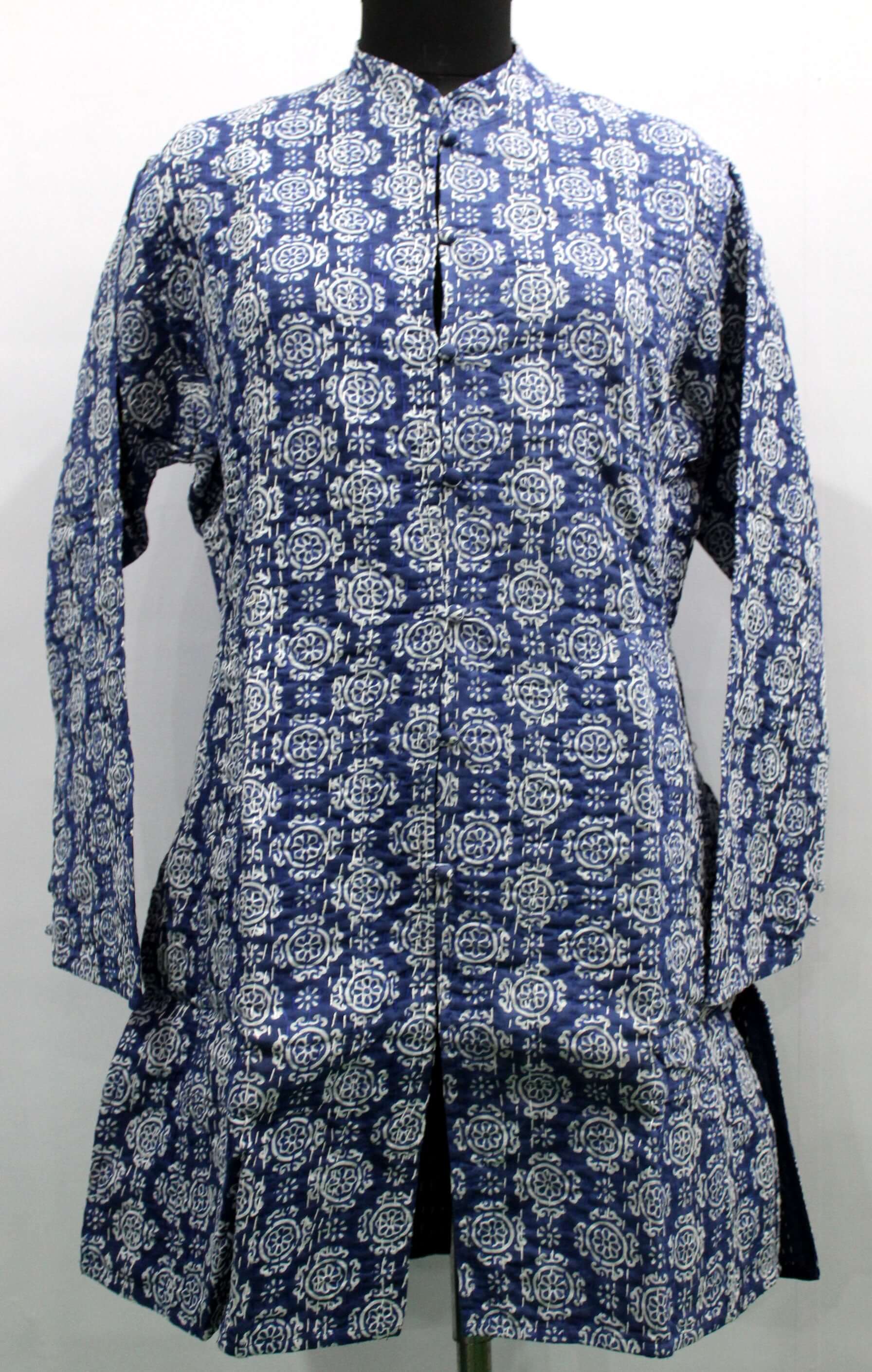 Women's Blue Kantha Stitch Cotton Fashion Jacket