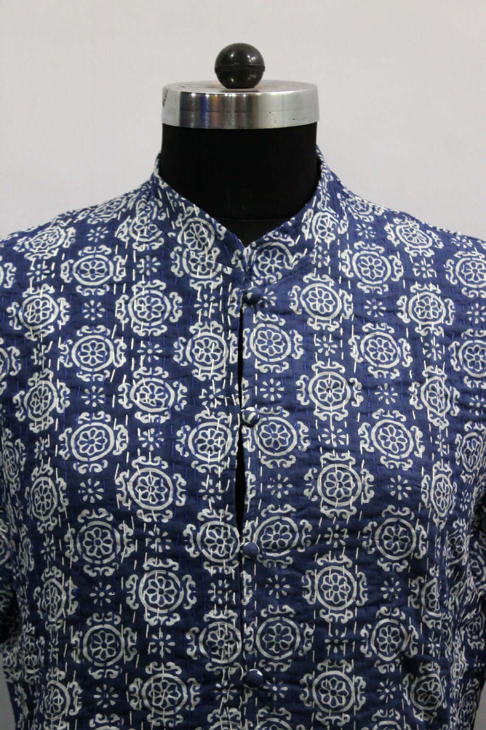 Women's Blue Kantha Stitch Cotton Fashion Jacket