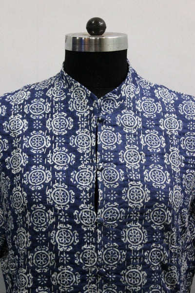 Women Printed Blue Kantha Stitch Cotton Lightweight Fashion Wear Jacket