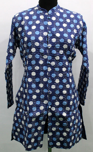 Women Printed Blue Kantha Stitch Cotton Lightweight Fashion Wear Jacket