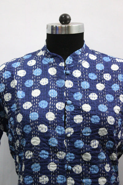 Women Printed Blue Kantha Stitch Cotton Lightweight Fashion Wear Jacket