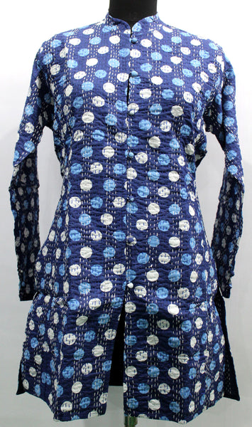 Women Printed Blue Kantha Stitch Cotton Lightweight Fashion Wear Jacket