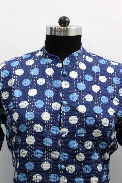 Women Printed Blue Kantha Stitch Cotton Lightweight Fashion Wear Jacket