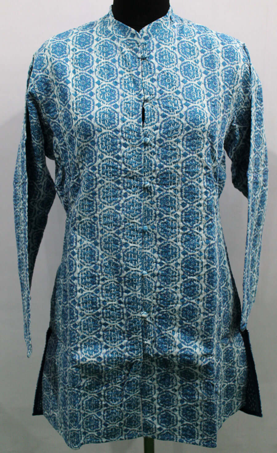 Women's Blue Kantha Stitch Cotton Fashion Jacket