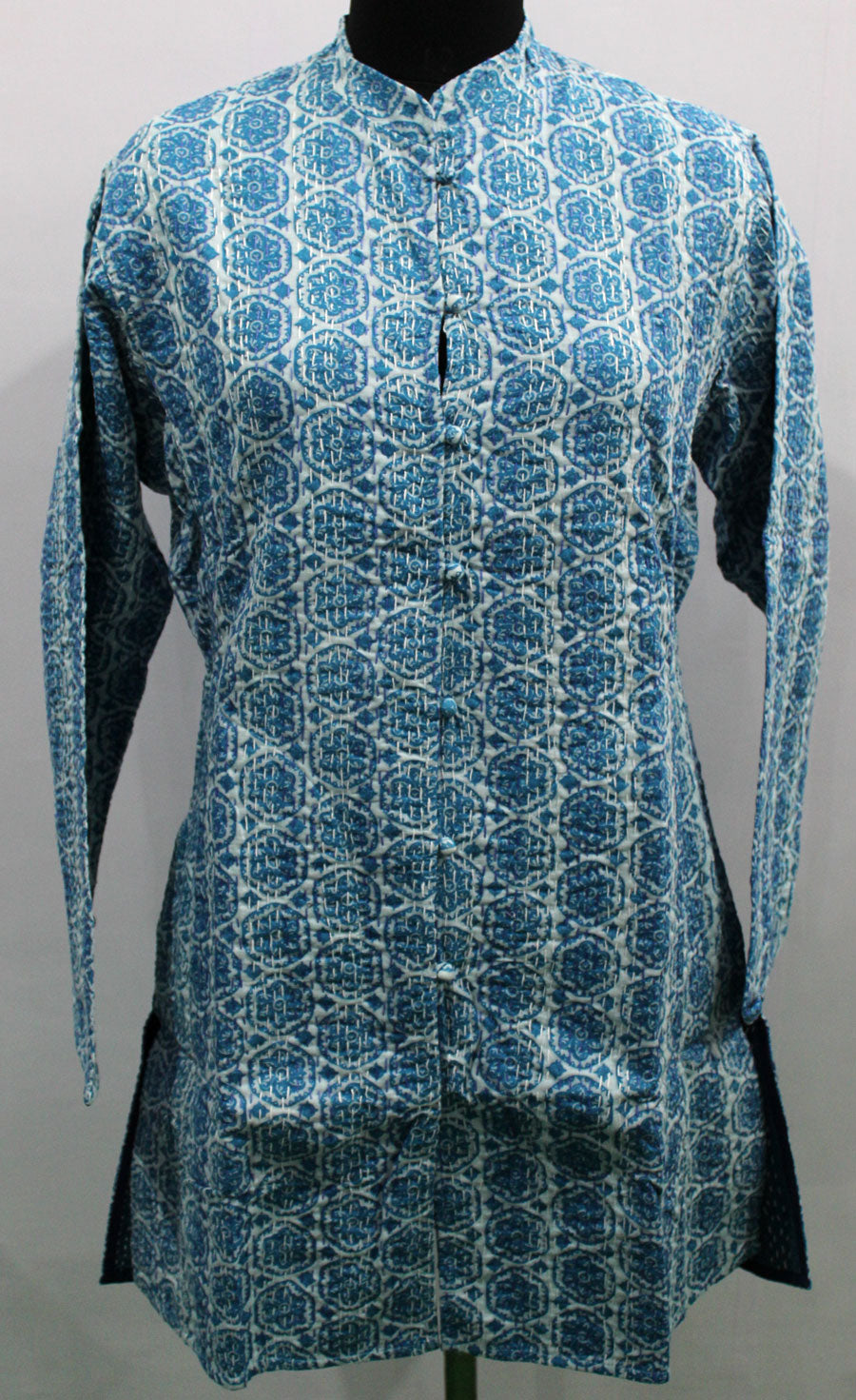 Women Printed Blue Kantha Stitch Cotton Lightweight Fashion Wear Jacket