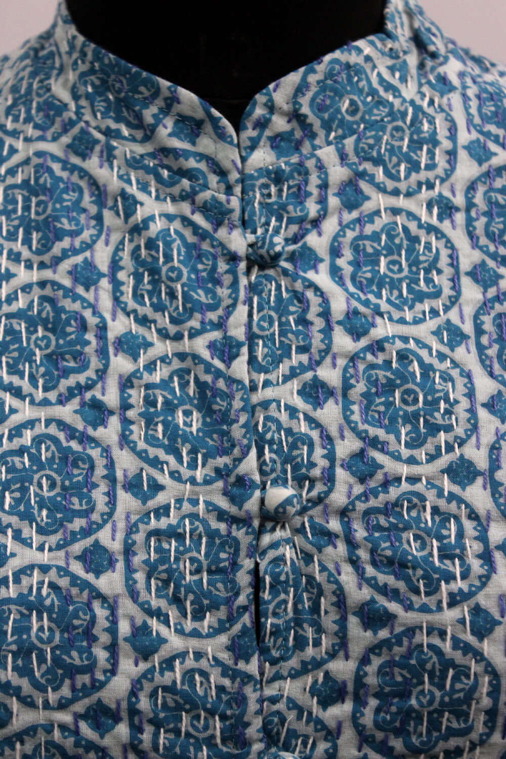 Women's Blue Kantha Stitch Cotton Fashion Jacket