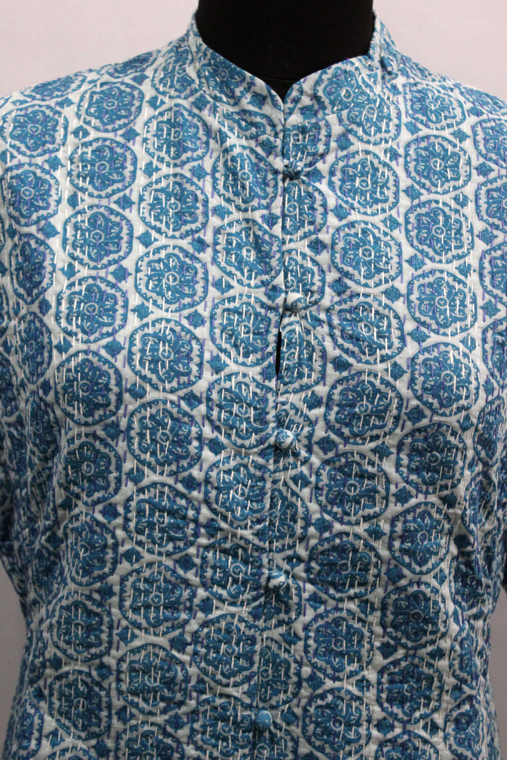 Women's Blue Kantha Stitch Cotton Fashion Jacket