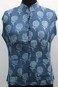 Women Printed Blue Quilted Cotton Lightweight Reversible Fashion Wear Jacket