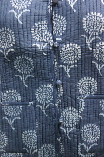 Women Printed Blue Quilted Cotton Lightweight Reversible Fashion Wear Jacket