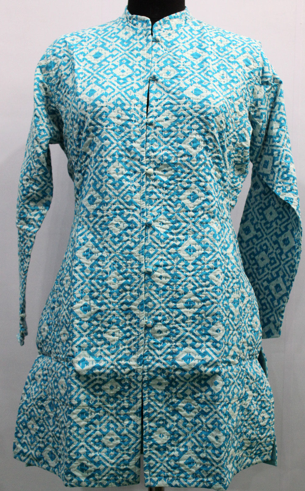 Women Printed Turquoise Kantha Stitch Cotton Lightweight Fashion Wear Jacket