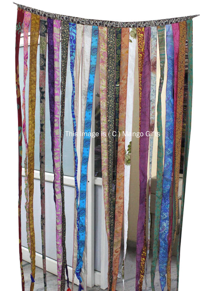 Recycled Indain Silk Sari Fabric Strip Curtain Boho Theme Hippy Hippie Gypsy Bohemian Decor - Mangogiftsstore