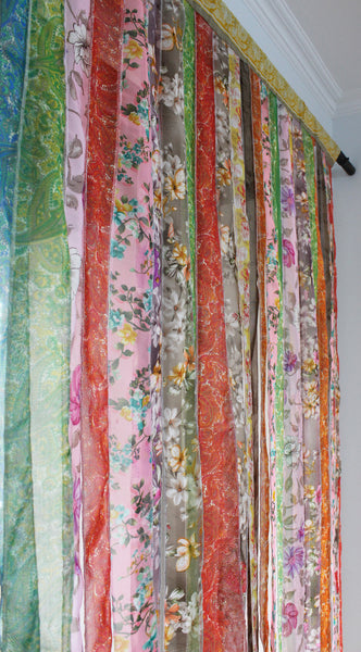 Mango Gifts New Indain Silk Sari Fabric Strip Doorway Curtain Bohemian Theme Hippy Hippie Gypsy Bohemian Decor