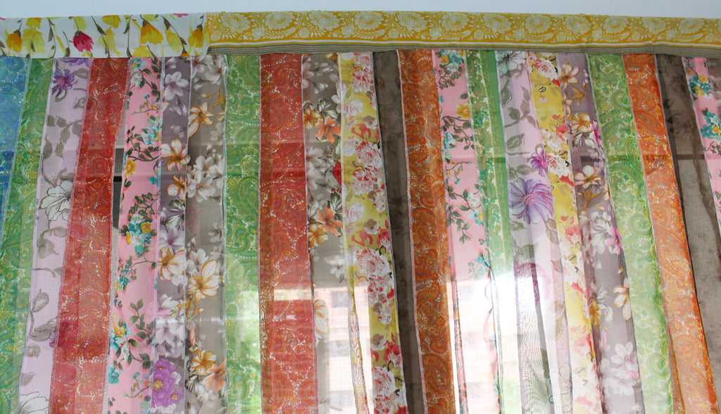 Recycled Indain Silk Sari Fabric Strip Curtain Boho Theme Hippy