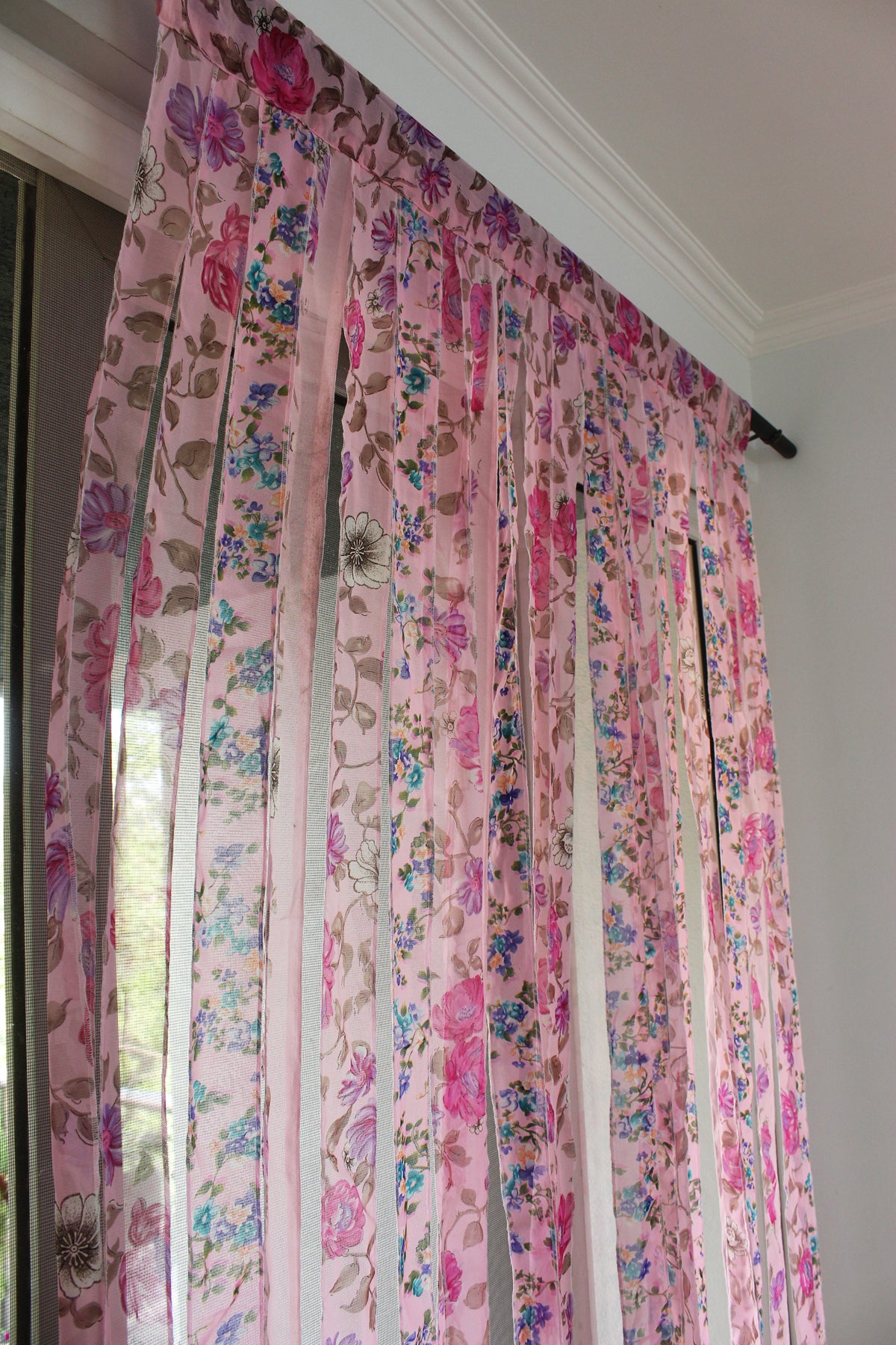 Pink Colour floral sheer curtains 