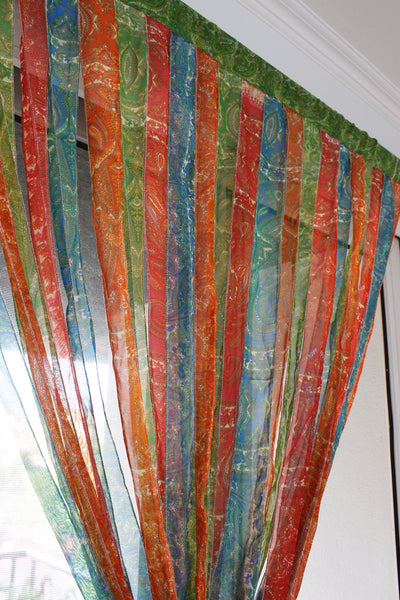 Mango Gifts New Indain Silk Sari Fabric Strip Doorway Curtain Bohemian Theme Hippy Hippie Gypsy Bohemian Decor