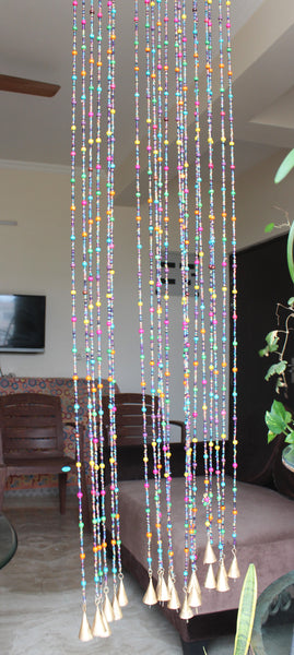 Bohemian Hippy Beaded Doorway Garland Boho Curtain 190 cm Glass Bead Strands with Jingle Bells Colorful Boho Home Decor