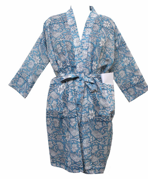 Hand Block Print 100%Cotton Kimono Bathrobe Women Floral Dress Wholesale Lot - Mangogiftsstore