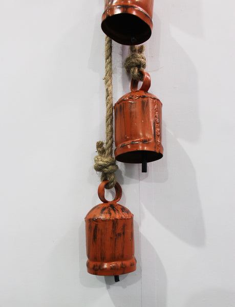 Recycled Iron Antique Look Cow Bells Hanging Vintage Chimes , Rustic Bells on Rope Indian Metal Crafts