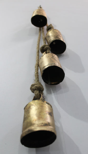 Recycled Iron Antique Look Cow Bells Hanging Vintage Chimes , Rustic Bells on Rope Indian Metal Crafts