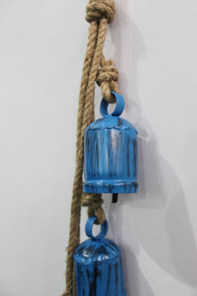 Recycled Iron Antique Look Cow Bells Hanging Vintage Chimes , Rustic Bells on Rope Indian Metal Crafts