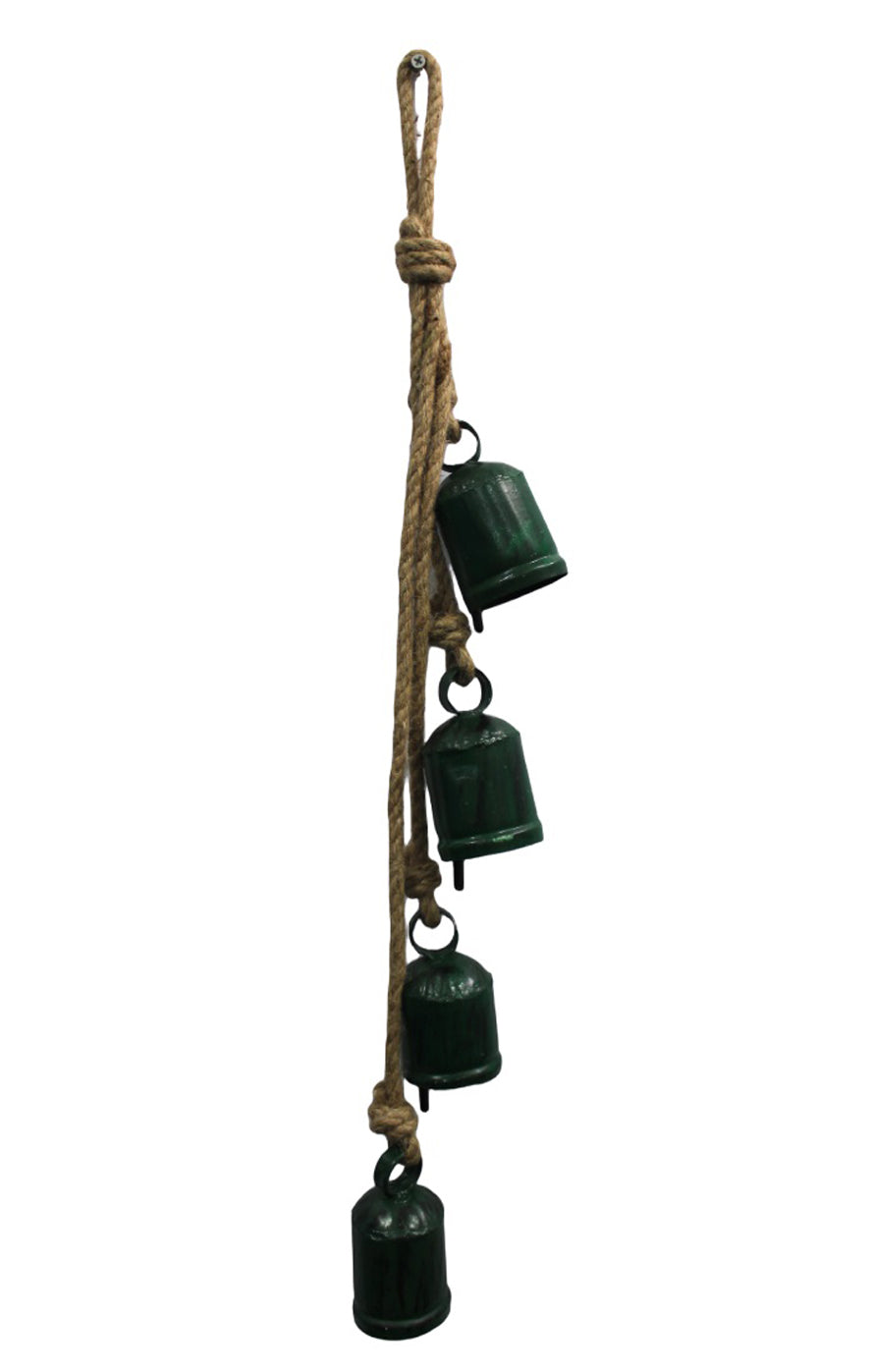 Recycled Iron Antique Look Cow Bells Hanging Vintage Chimes , Rustic Bells on Rope Indian Metal Crafts