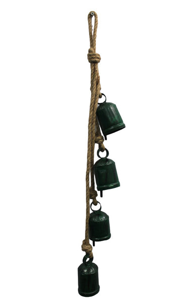 Recycled Iron Antique Look Cow Bells Hanging Vintage Chimes , Rustic Bells on Rope Indian Metal Crafts