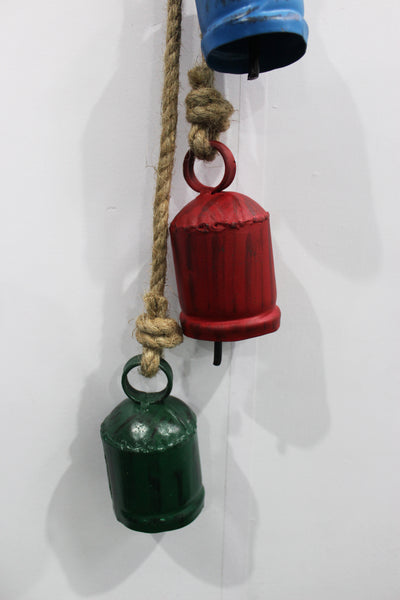 Recycled Iron Antique Look Cow Bells Hanging Vintage Chimes , Rustic Bells on Rope Indian Metal Crafts