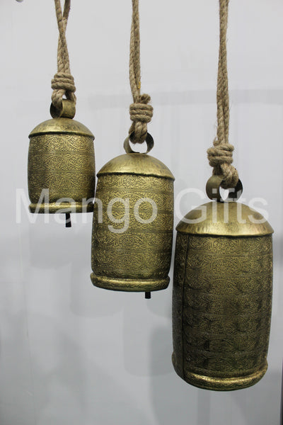 Mango Gifts Set of 3 Harmony Cow Bells Vintage Chimes Antique Look with Rustic Jute Rope