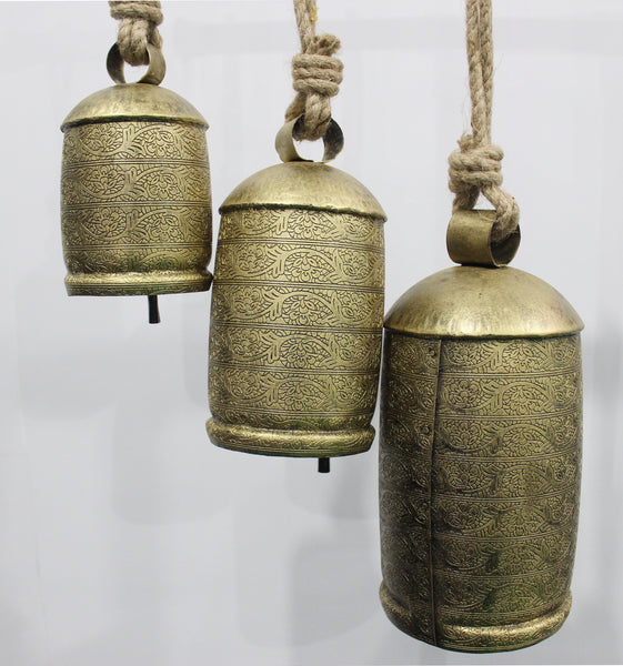 Mango Gifts Set of 3 Harmony Cow Bells Vintage Chimes Antique Look with Rustic Jute Rope