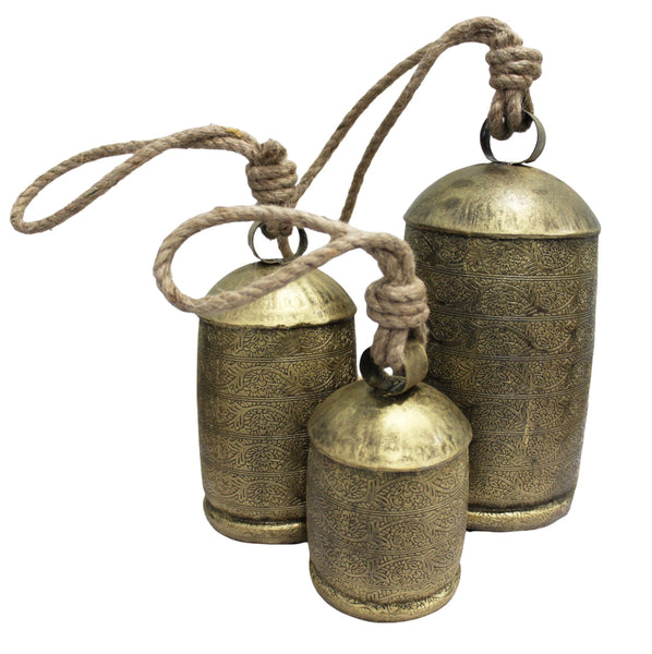 Mango Gifts Set of 3 Harmony Cow Bells Vintage Chimes Antique Look with Rustic Jute Rope