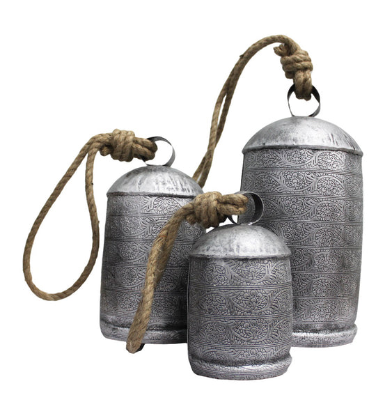 Mango Gifts Set of 3 Harmony Cow Bells Vintage Chimes Antique Look with Rustic Jute Rope