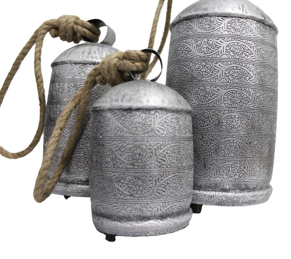 Mango Gifts Set of 3 Harmony Cow Bells Vintage Chimes Antique Look with Rustic Jute Rope