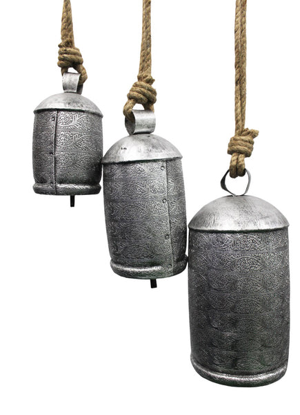 Mango Gifts Set of 3 Harmony Cow Bells Vintage Chimes Antique Look with Rustic Jute Rope