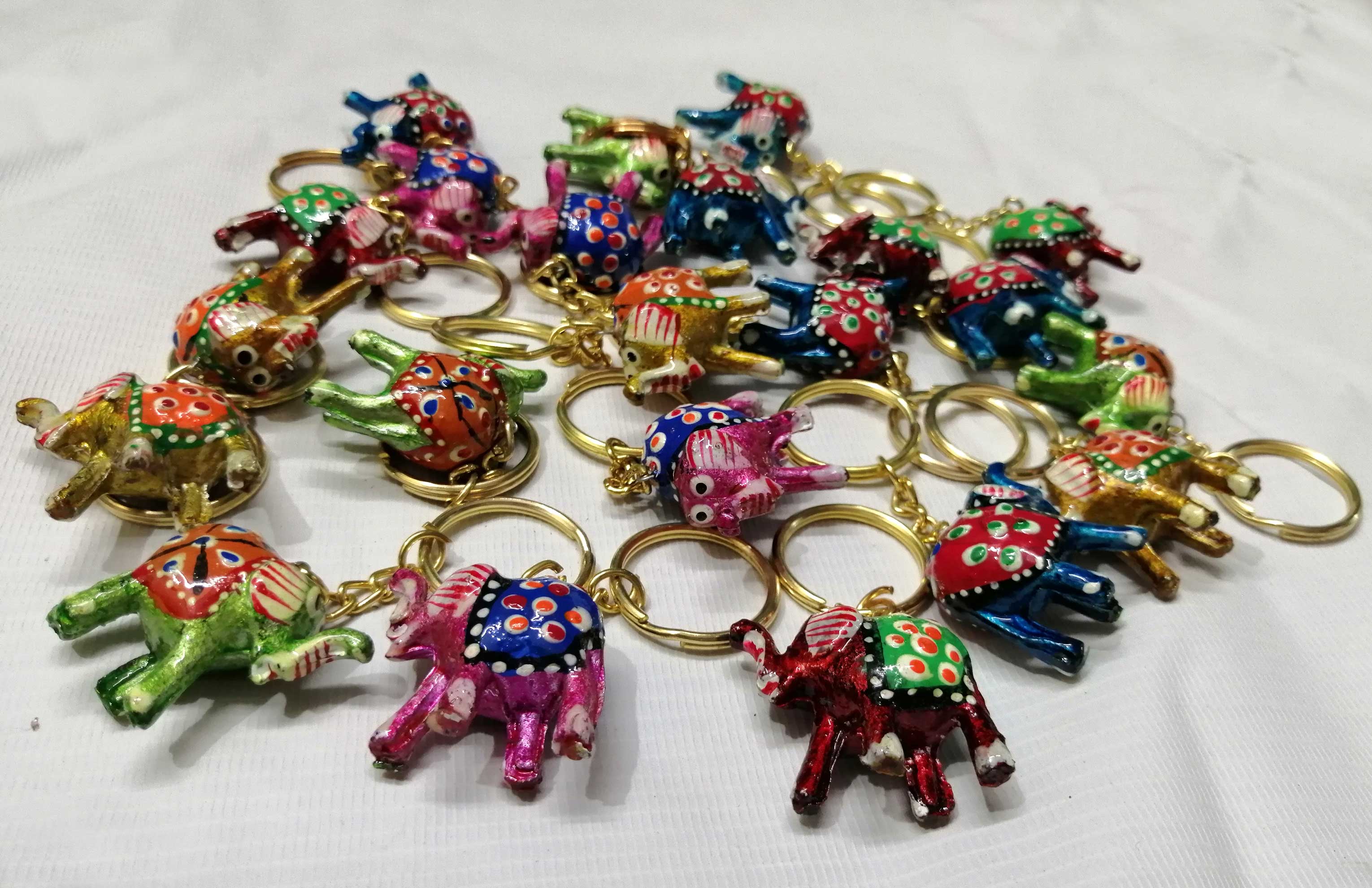 Handmade Indian Elephant Keyrings Hand Painted Small Elephants Wholesale Lot - Mangogiftsstore