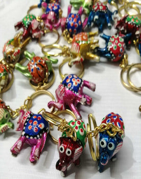 Handmade Indian Elephant Keyrings Hand Painted Small Elephants Wholesale Lot - Mangogiftsstore